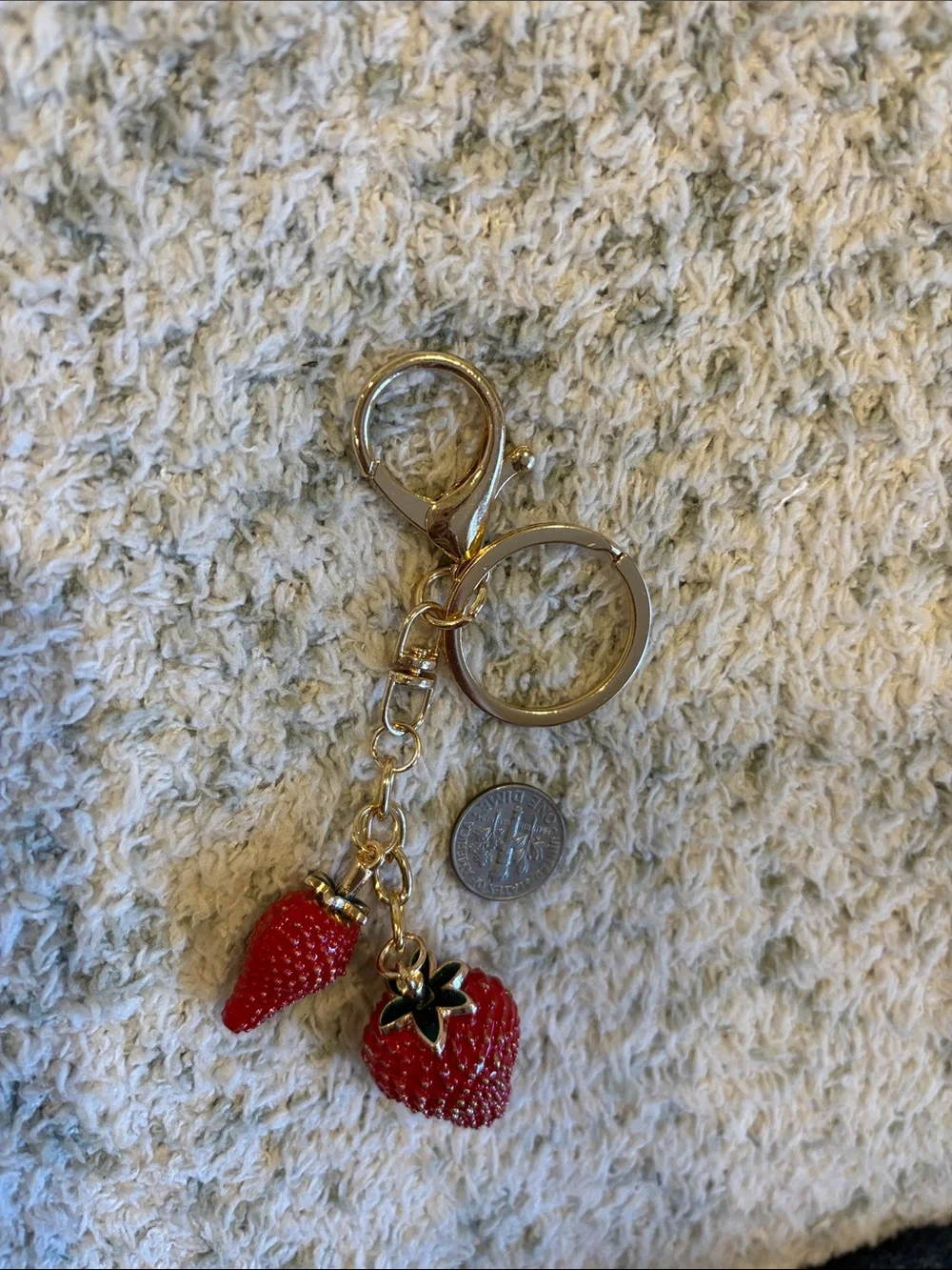 Gold-Toned Red Strawberry Keychain or Bag Charm NWT 5”